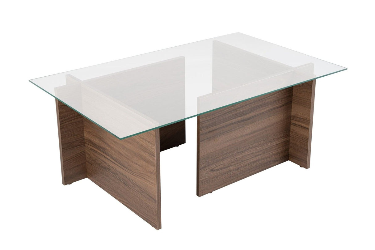 Table basse moderne rectangulaire Vetroni aspect noyer - Verre - 105x65 cm