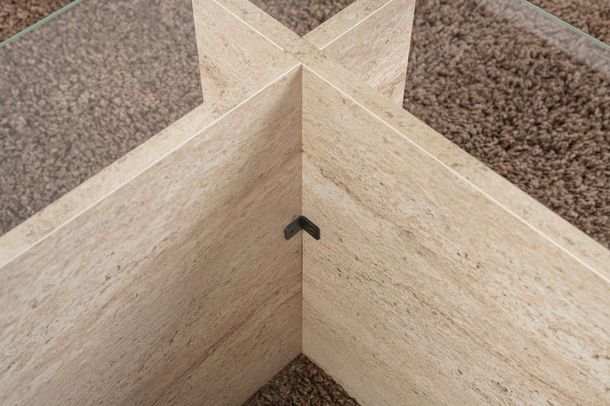 Table basse moderne rectangulaire Vetroni aspect travertin - Verre - 105x65 cm