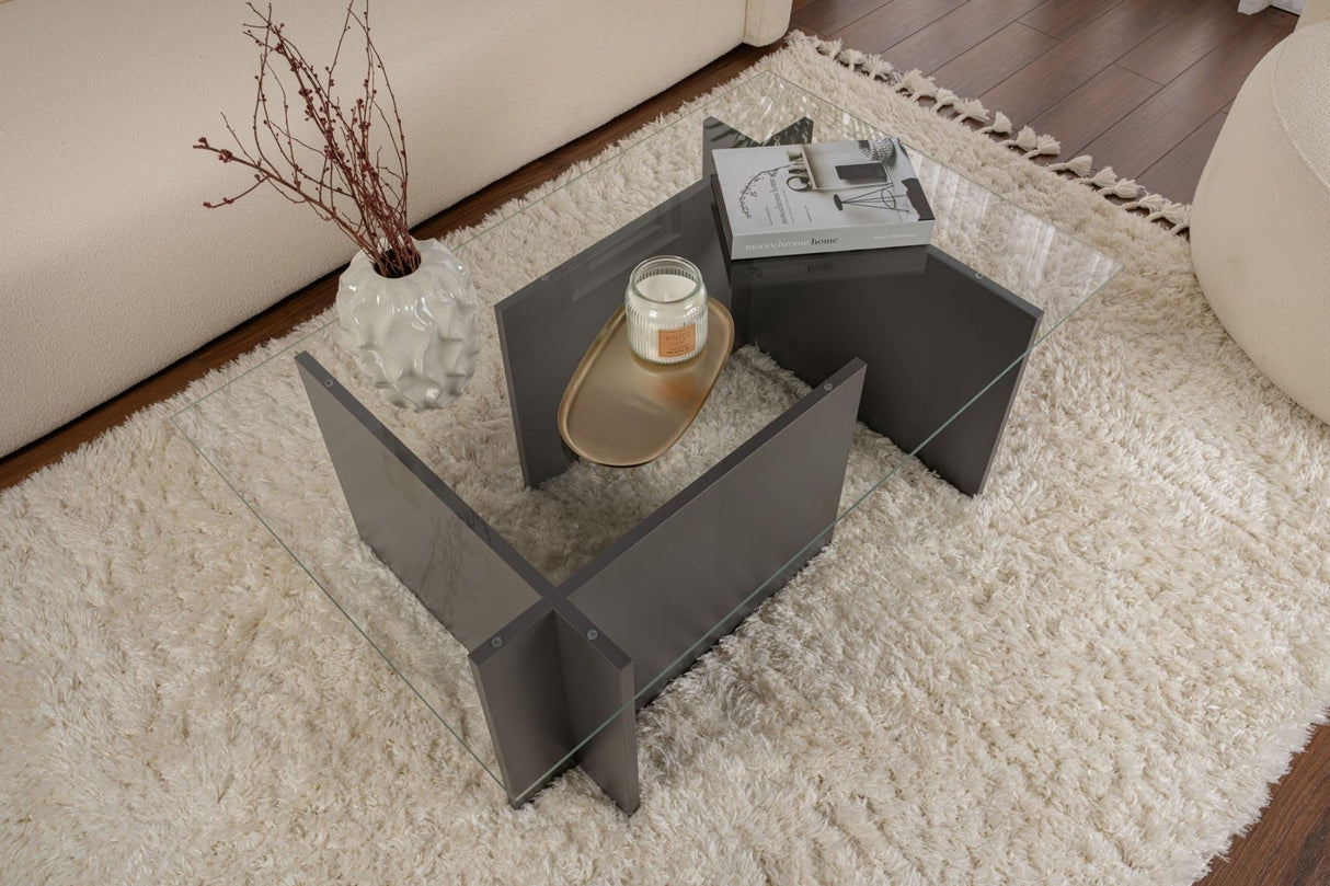 Table basse moderne rectangulaire Vetroni Anthracite - Verre - 105x65 cm