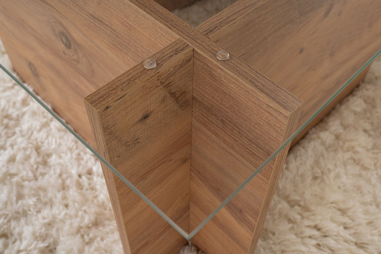 Table basse moderne rectangulaire Vetroni aspect pin de l'Atlantique - Verre - 105x65 cm