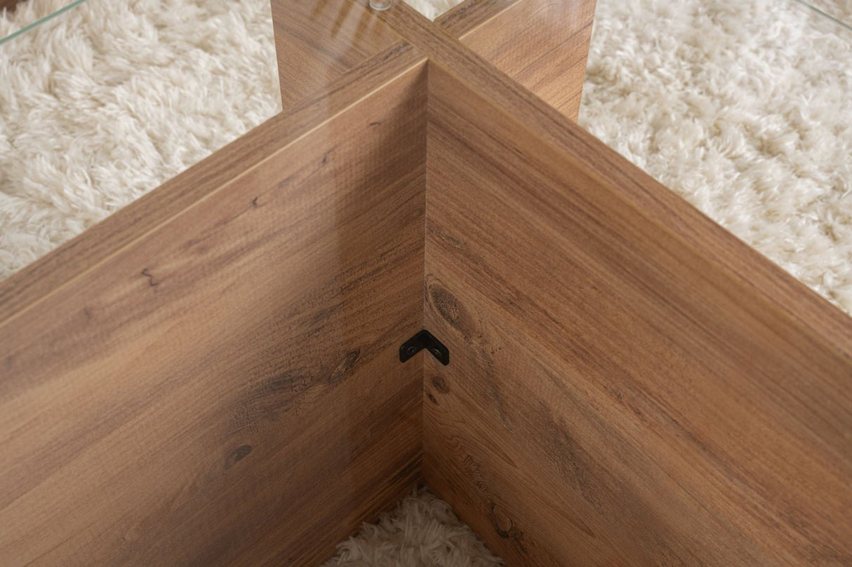 Table basse moderne rectangulaire Vetroni aspect pin de l'Atlantique - Verre - 105x65 cm