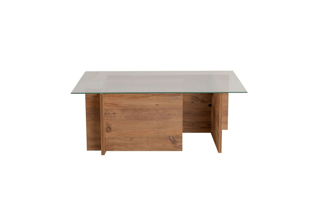 Table basse moderne rectangulaire Vetroni aspect pin de l'Atlantique - Verre - 105x65 cm
