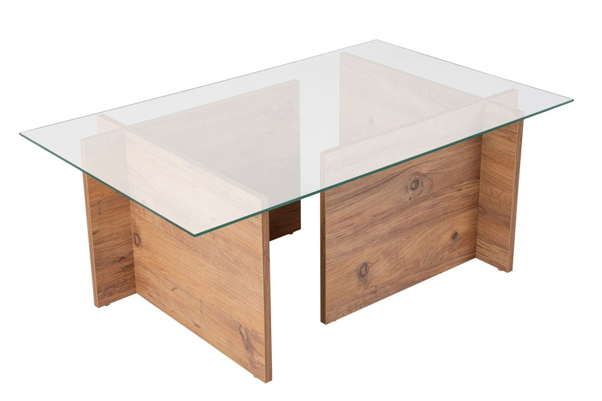 Table basse moderne rectangulaire Vetroni aspect pin de l'Atlantique - Verre - 105x65 cm