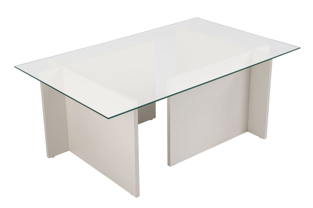 Table basse moderne rectangulaire Vetroni aspect bois blanc - Verre - 105x65 cm