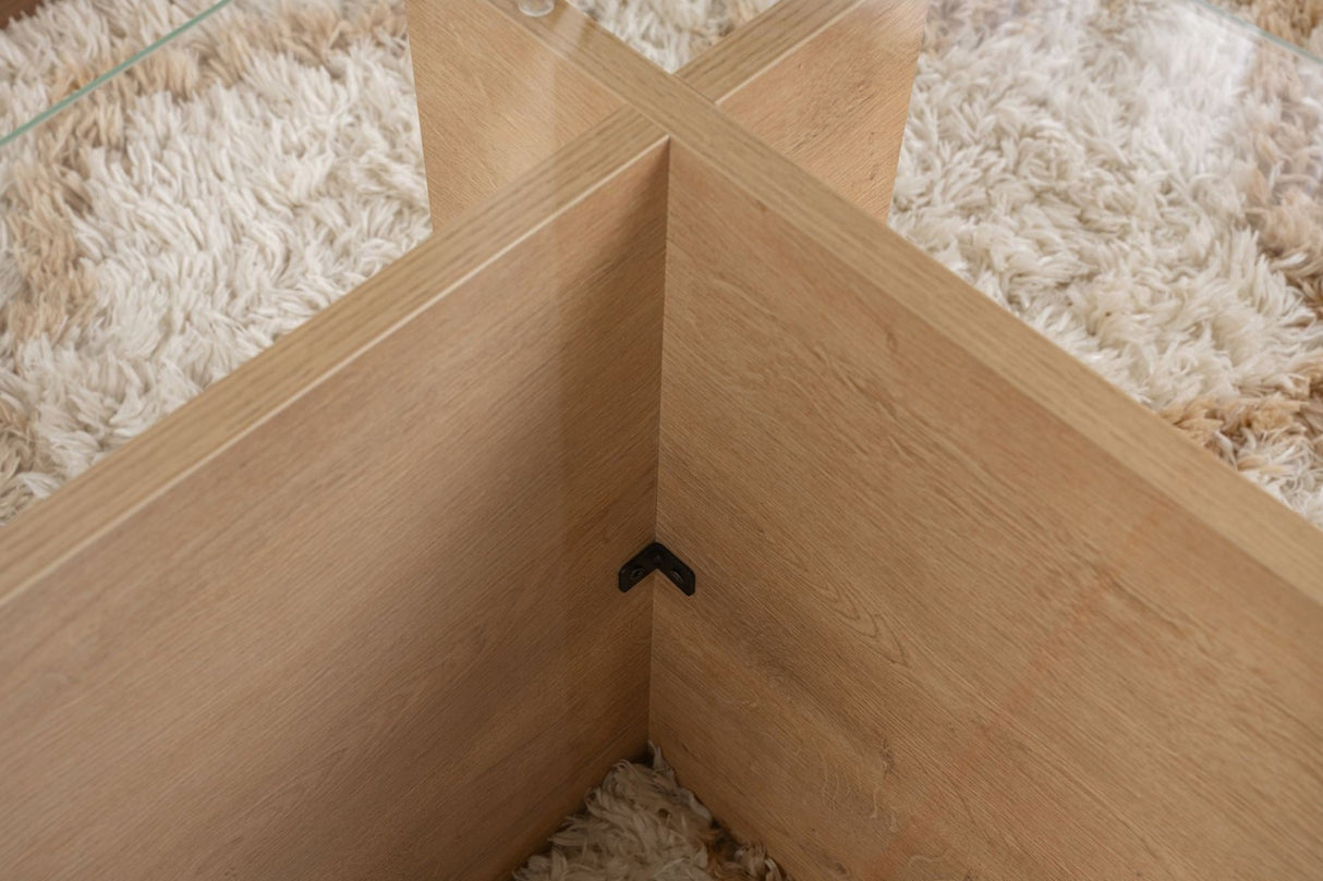 Table basse moderne rectangulaire aspect chêne miel - Verre - 105x65 cm