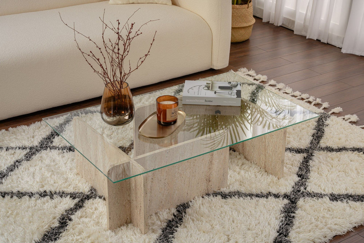 Table basse en verre effet marbre Opal 105x65 cm