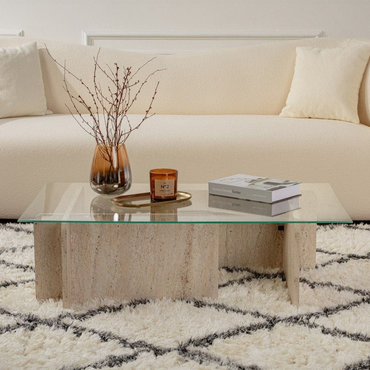 Table basse en verre effet marbre Opal 105x65 cm