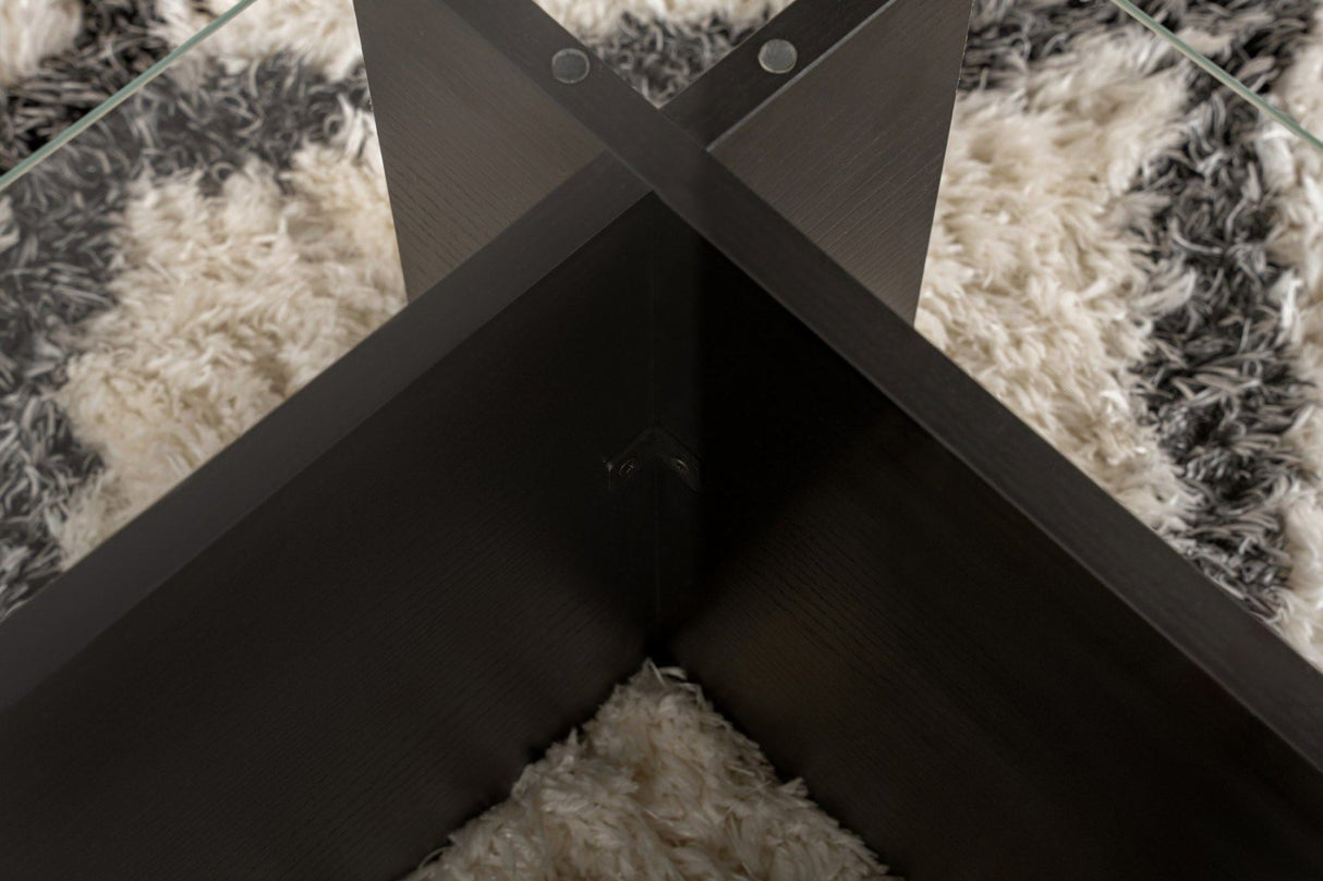 Table basse Noir Bois Mélaminé Verre Opale 105x65x30 cm