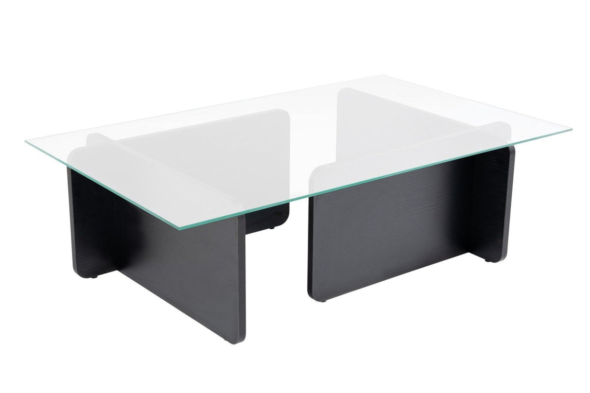 Table basse Noir Bois Mélaminé Verre Opale 105x65x30 cm