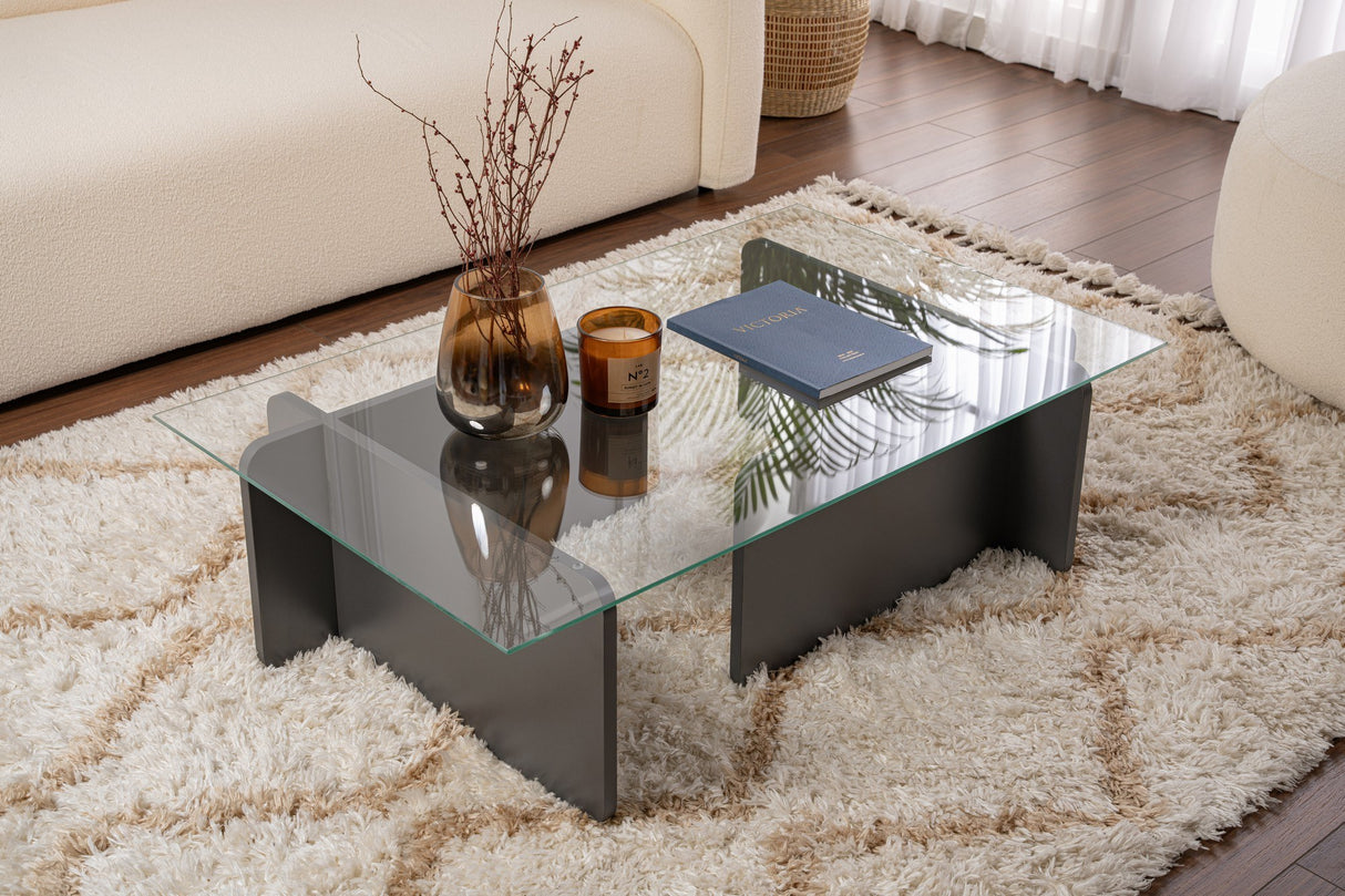 Table basse en verre anthracite Opal 105x65 cm