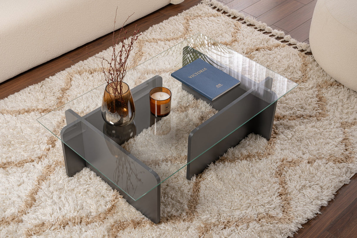 Table basse en verre anthracite Opal 105x65 cm