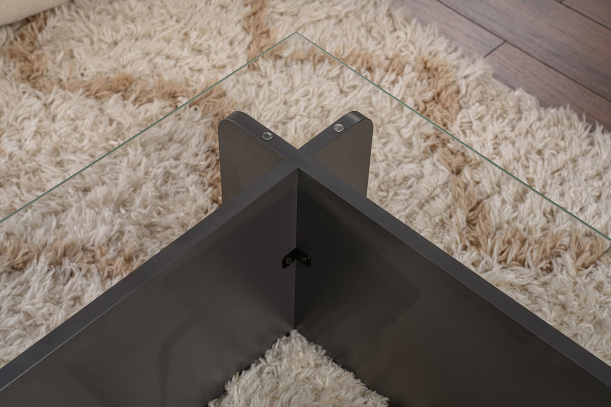 Table basse en verre anthracite Opal 105x65 cm