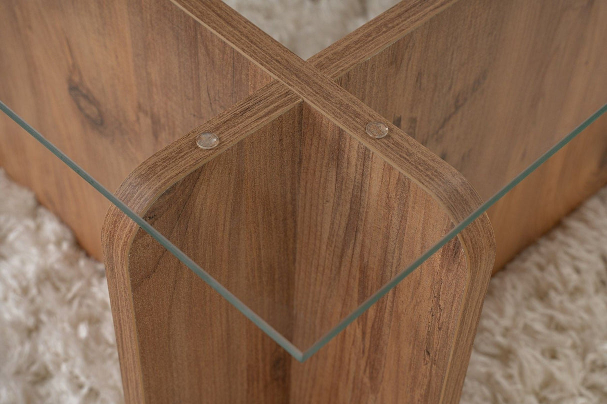 Table basse en mélamine de pin atlantique verre opale 105x65x30 cm