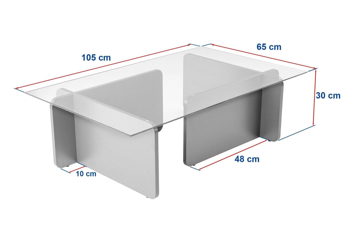 Table basse en mélamine de pin atlantique verre opale 105x65x30 cm