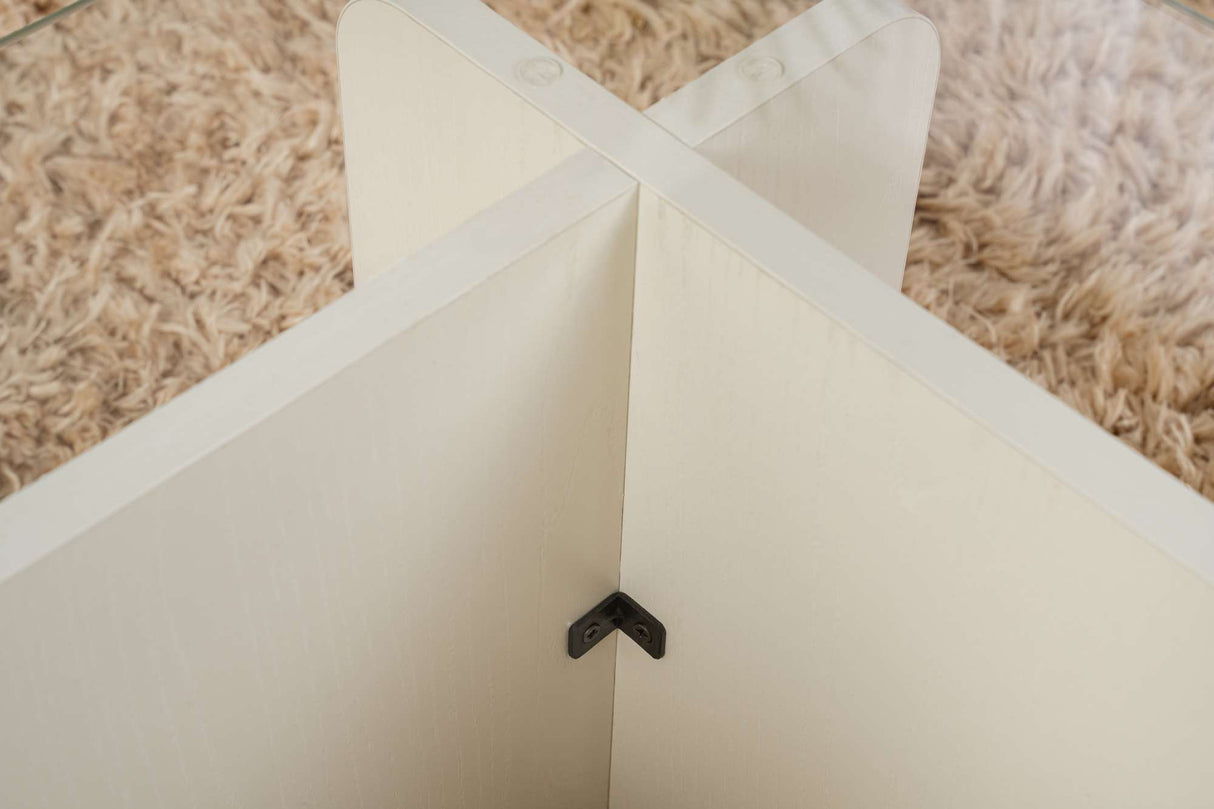 Table basse blanche mélamine verre opale 105x65x30 cm