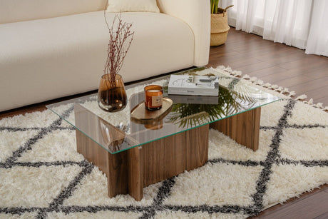 Table basse Naturel Noyer Verre Opal 105x65x30 cm