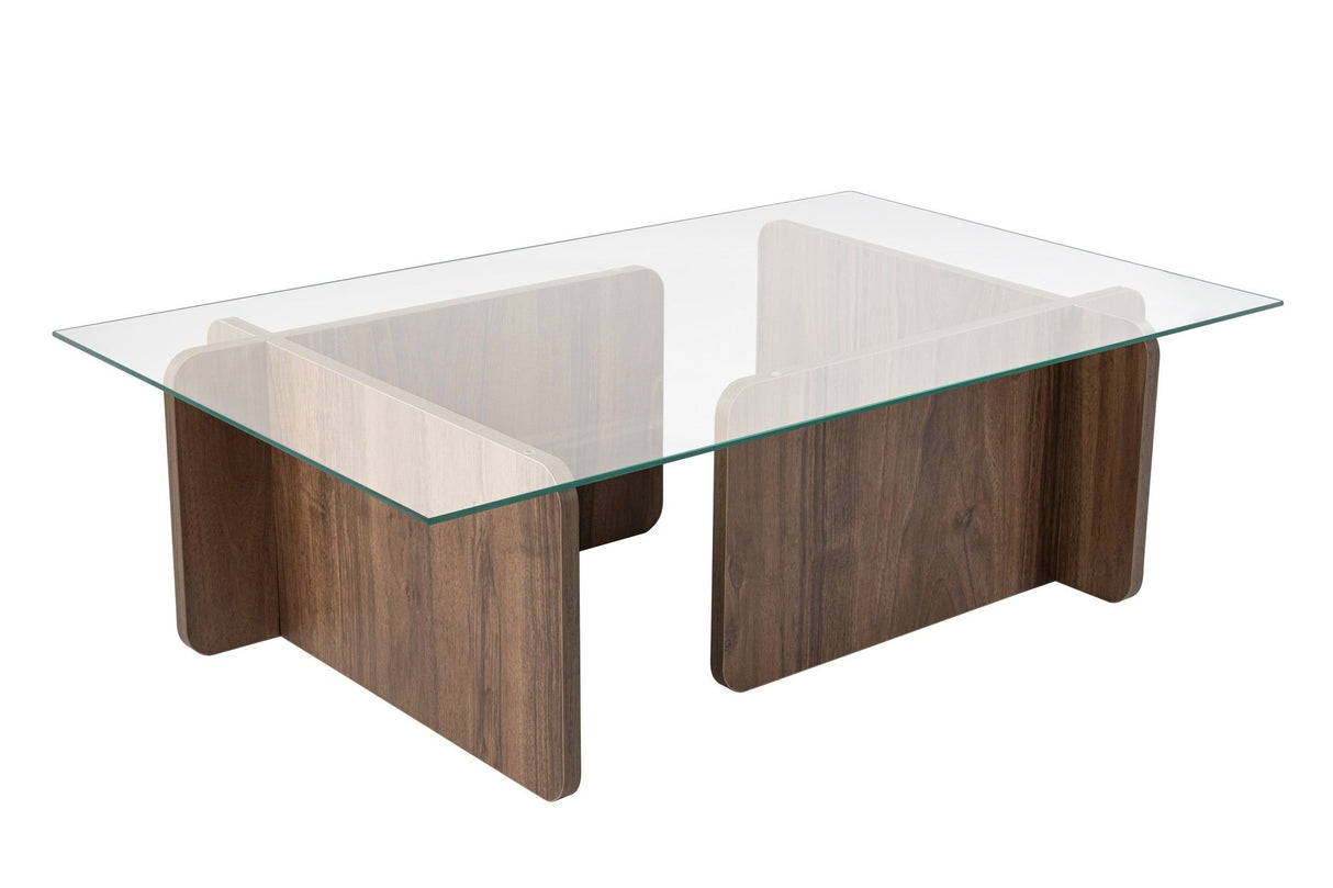 Salontafels - Salontafel Naturel Walnoot Glas Opal 105x65x30 cm - Dimehouse