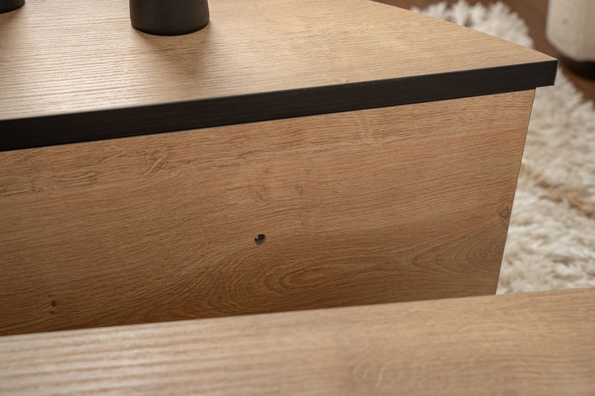 Table basse ronde 85 cm aspect chêne naturel mélamine Orin