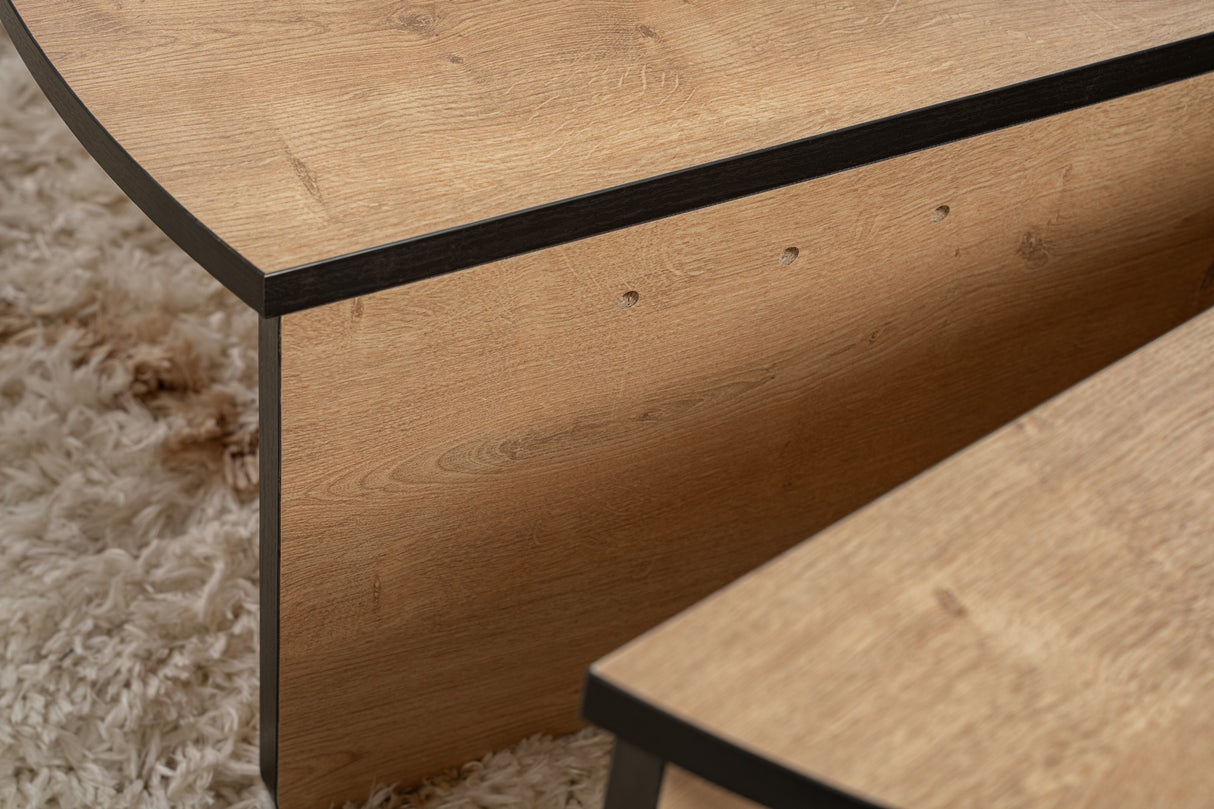 Table basse ronde 85 cm aspect chêne naturel mélamine Orin