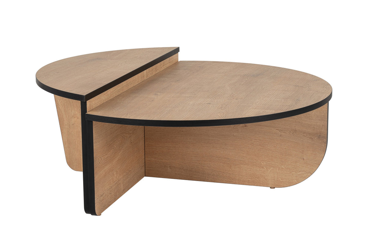 Table basse ronde 85 cm aspect chêne naturel mélamine Orin