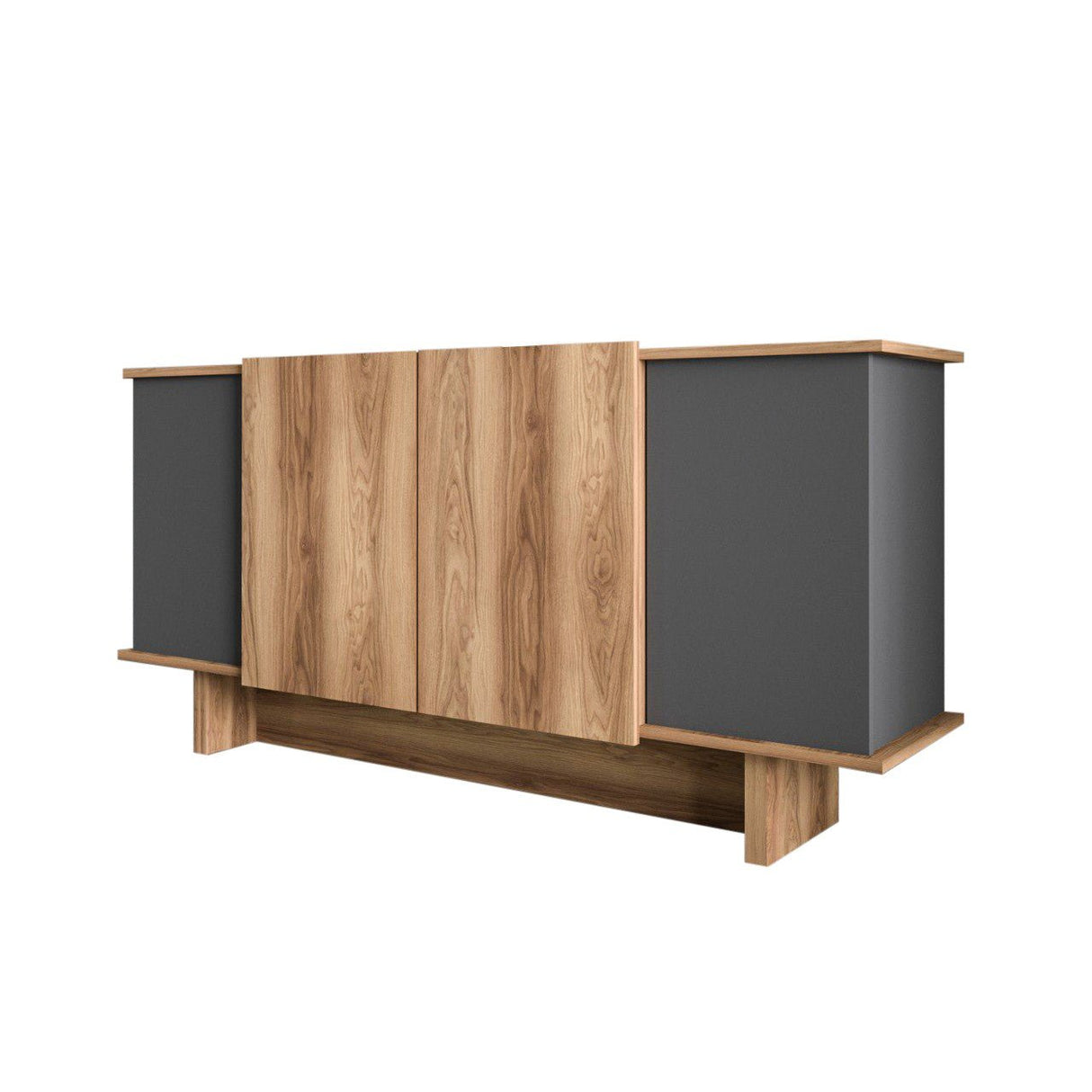 Buffet Diana à compartiments ouverts 180 cm Anthracite, noyer Bois enduit mélaminé