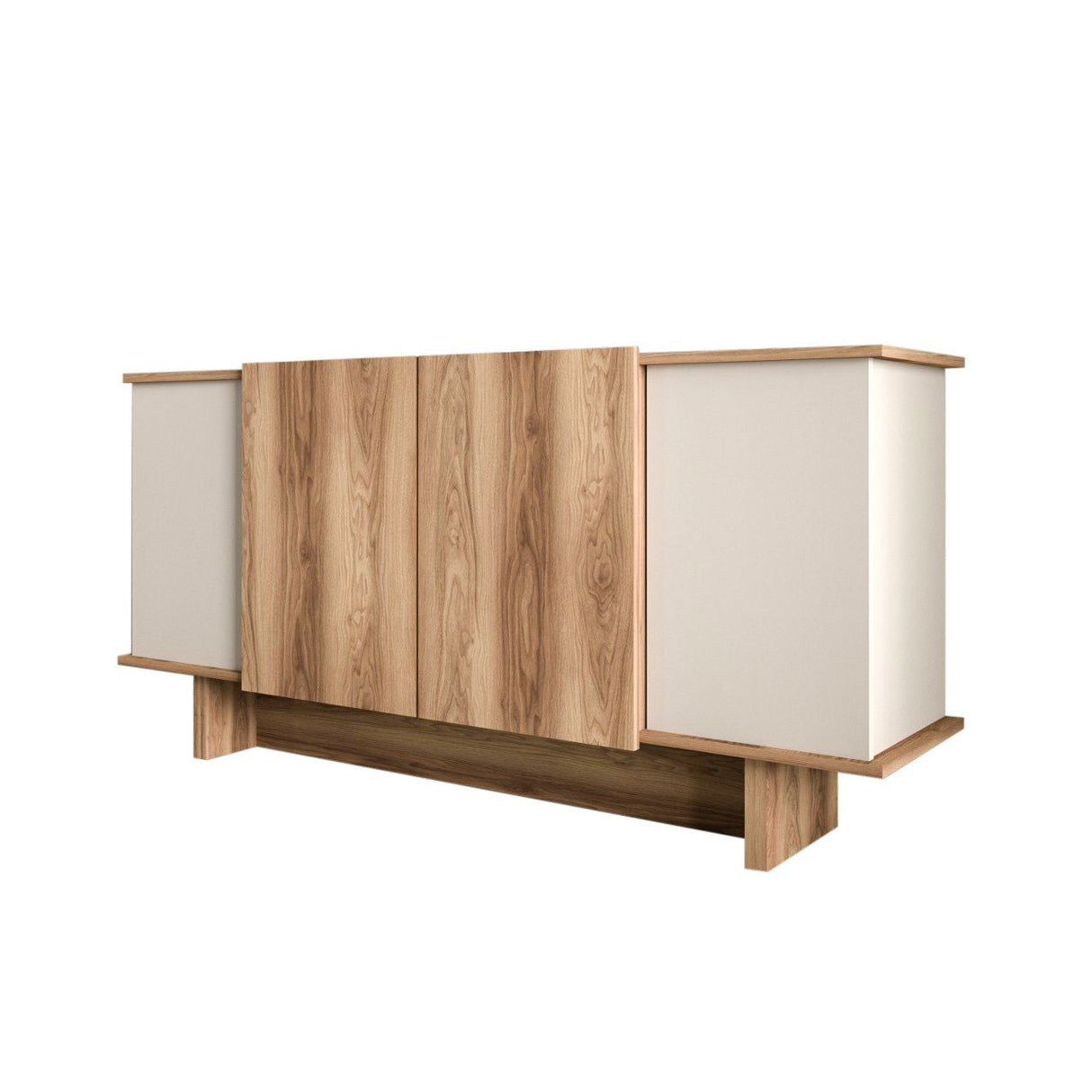 Buffet Diana à compartiments ouverts 180 cm Sable et noyer Bois mélaminé