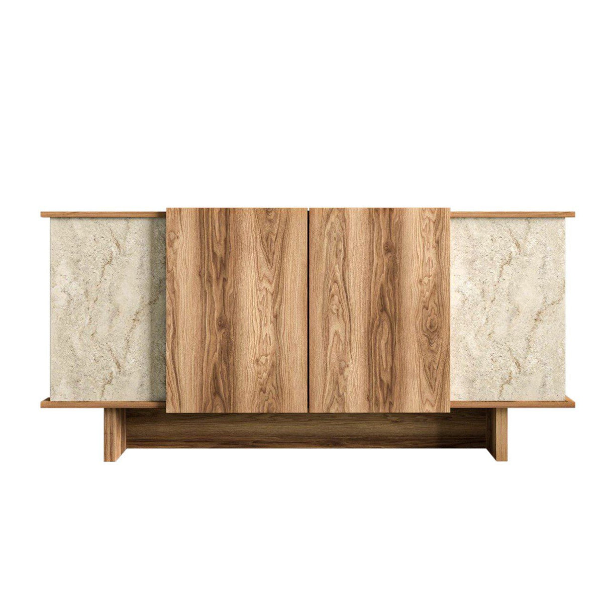Buffet Diana aspect travertin 180 cm Aspect travertin, coloris noyer Bois composite enduit mélaminé