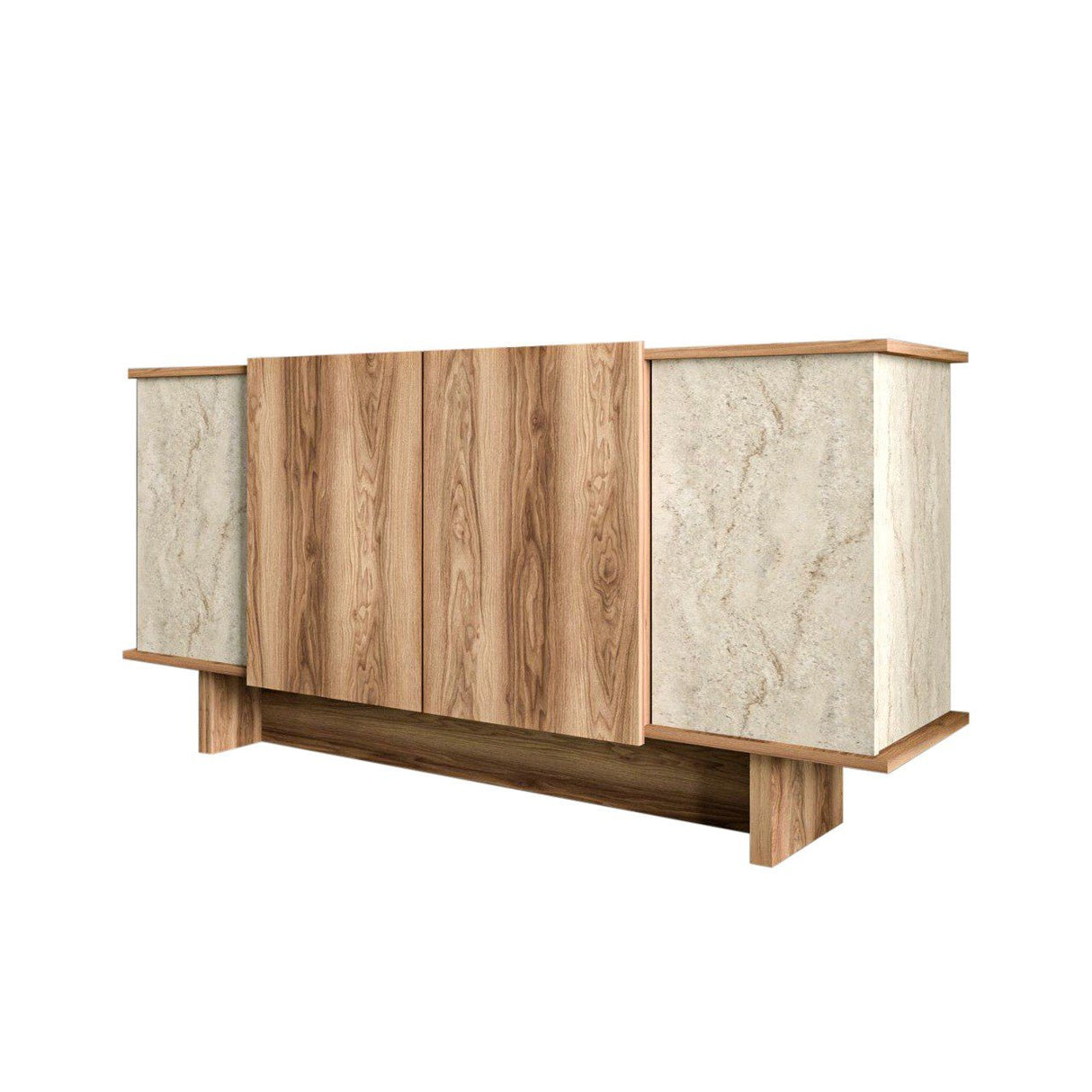 Buffet Diana aspect travertin 180 cm Aspect travertin, coloris noyer Bois composite enduit mélaminé