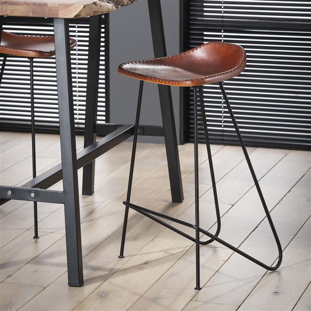 Tabouret de bar en cuir brun Bruce - 67 cm - Sans dossier