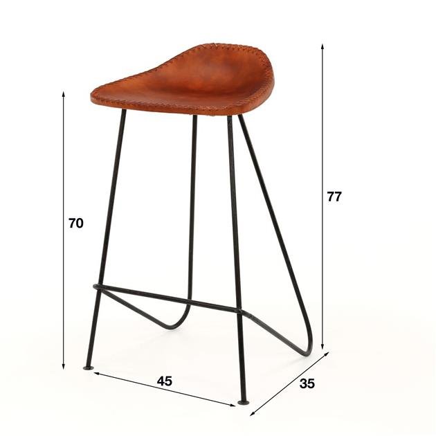 Tabouret de bar en cuir brun Bruce - 67 cm - Sans dossier