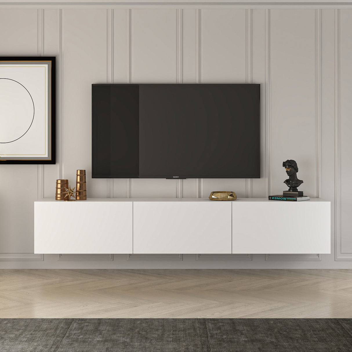 Console murale West blanche 150 cm Mélamine bois composite