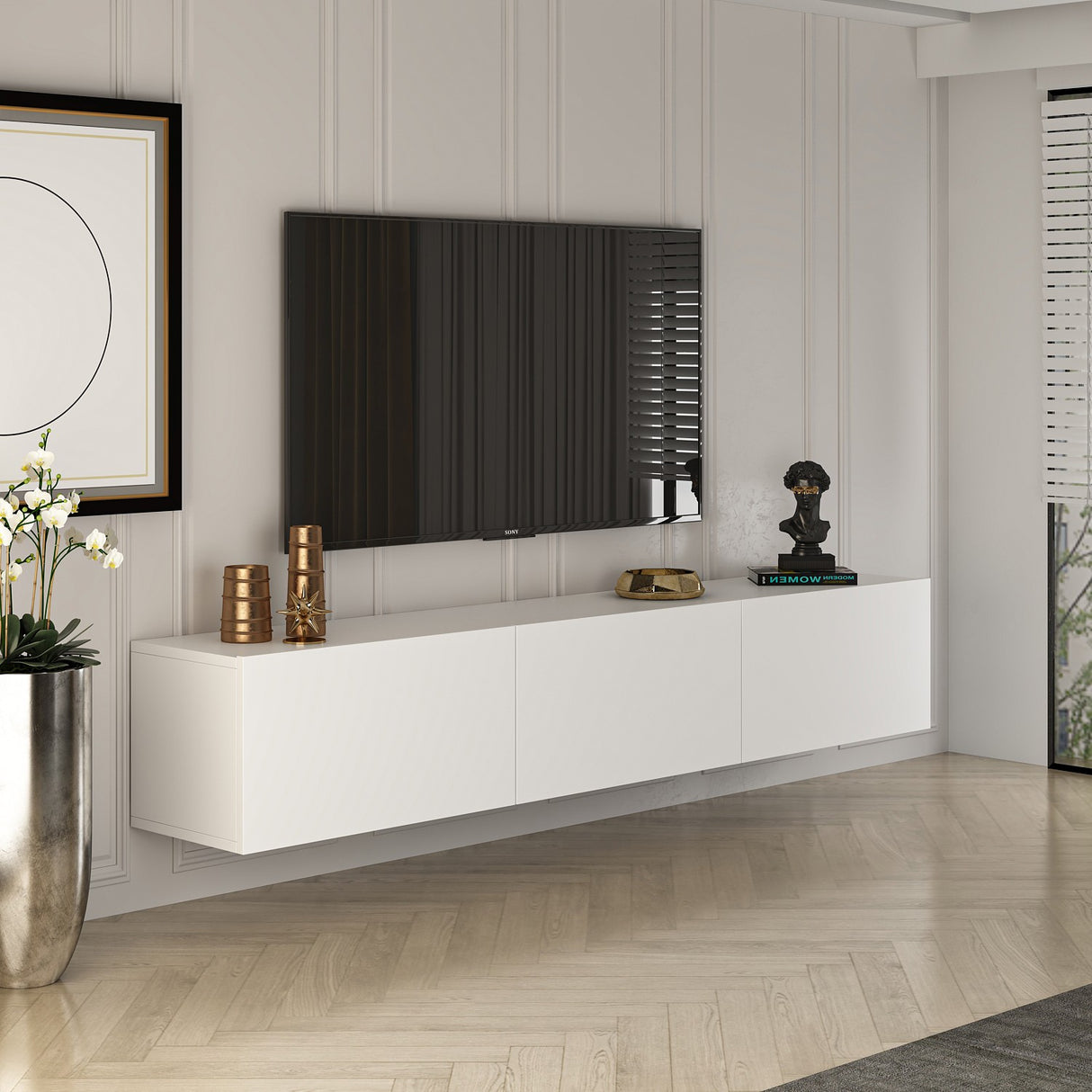 Console murale West blanche 150 cm Mélamine bois composite
