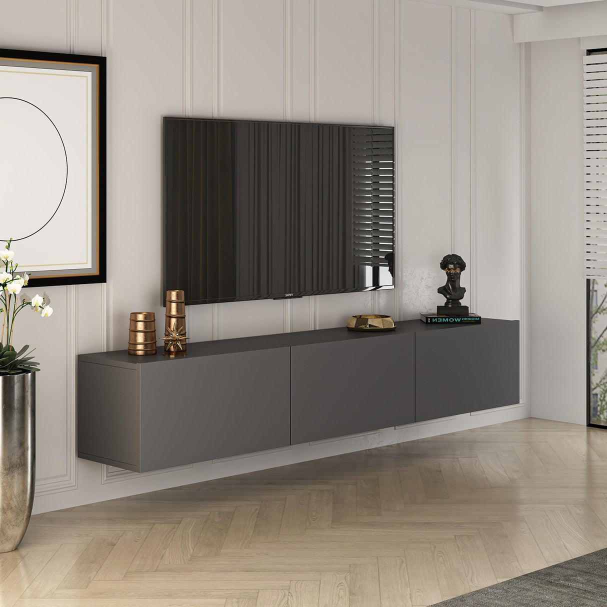 Etagère murale West anthracite 150 cm Bois mélaminé