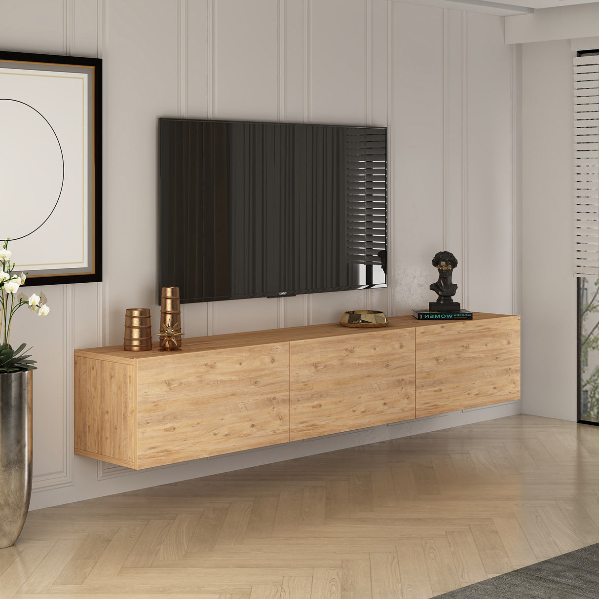 Meuble TV West pin atlantique 150 cm bois composite mélaminé