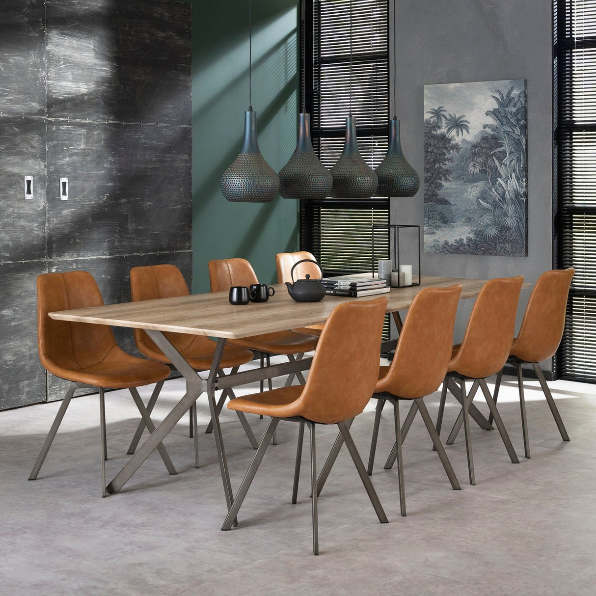 Ensemble de 4 chaises de salle à manger Siena Saddle PU brun