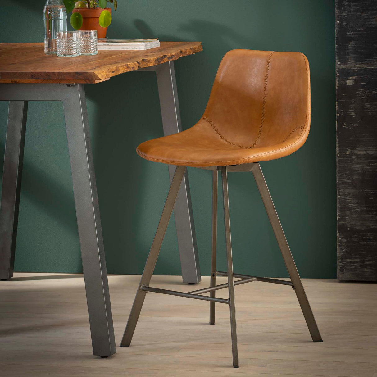 Tabouret Siena Brun Saddle PU Simili Cuir