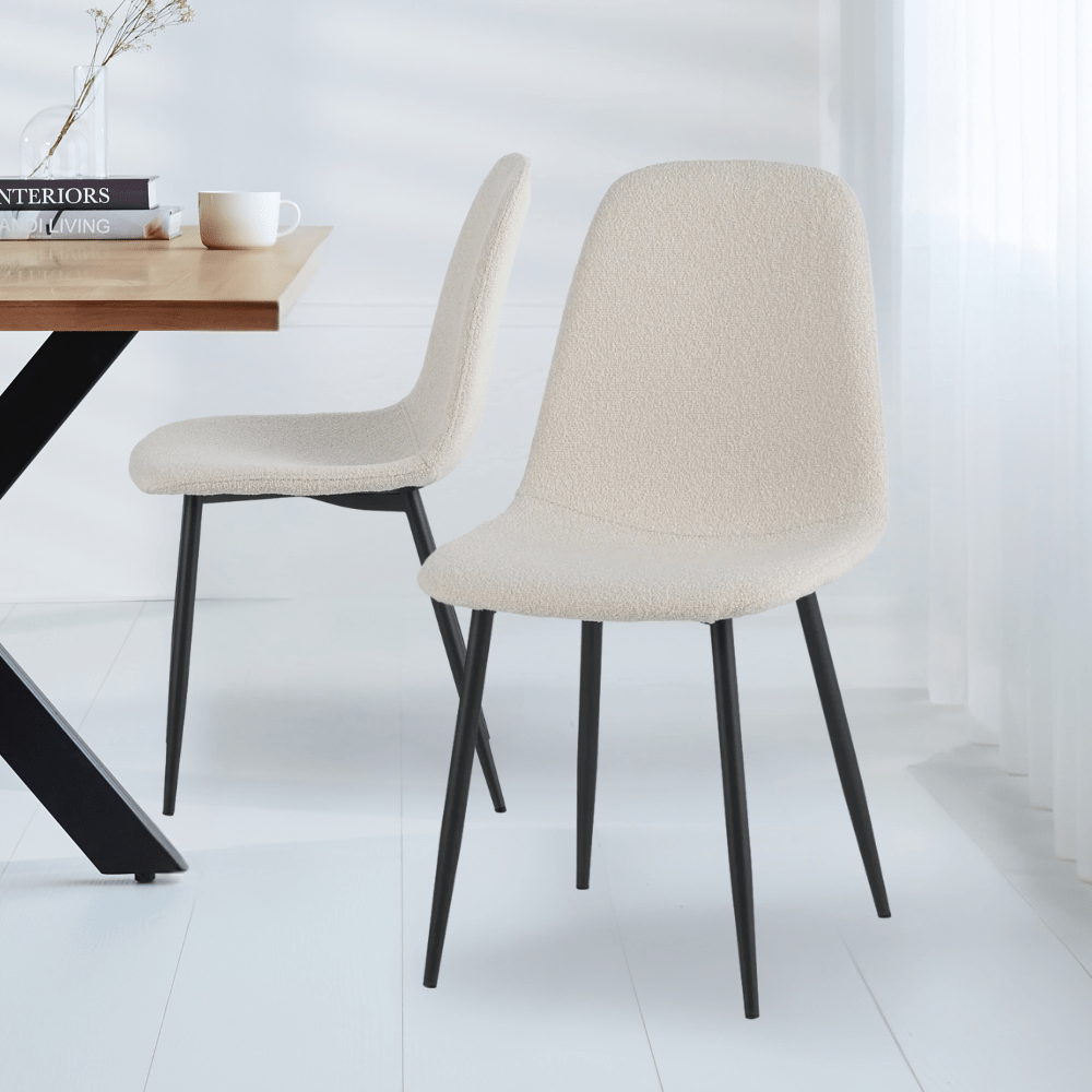 Ensemble de 4 chaises de salle à manger scandinaves en tissu bouclé crème Swift - Sans accoudoirs