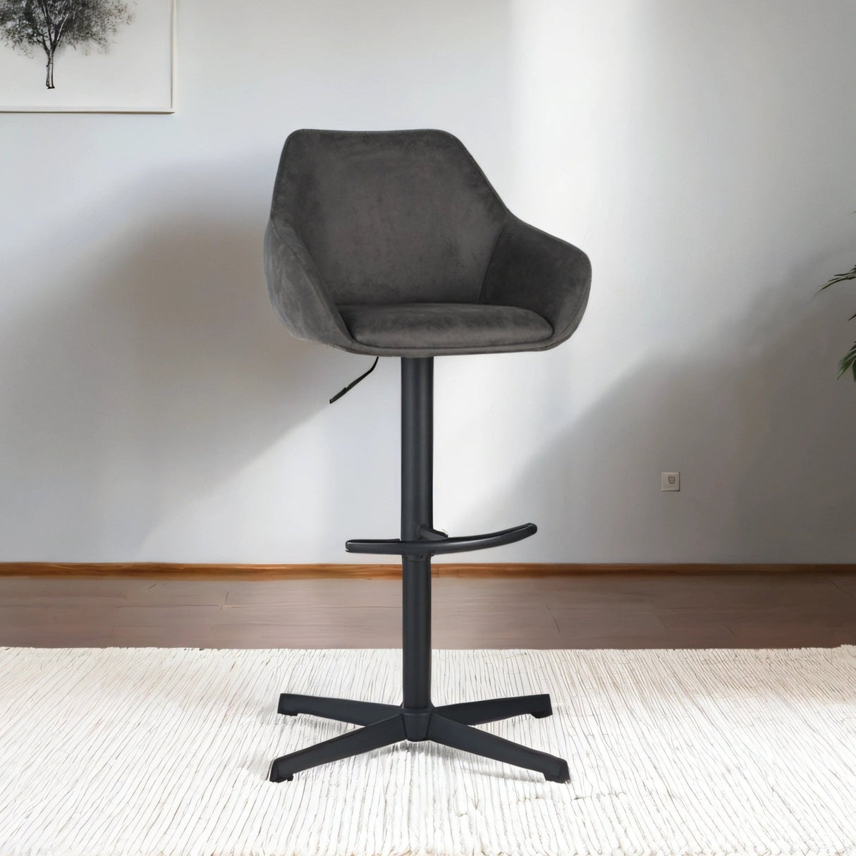 Venom Tabouret de bar Anthracite Eco-cuir - Tabouret de bar pivotant réglable avec accoudoirs