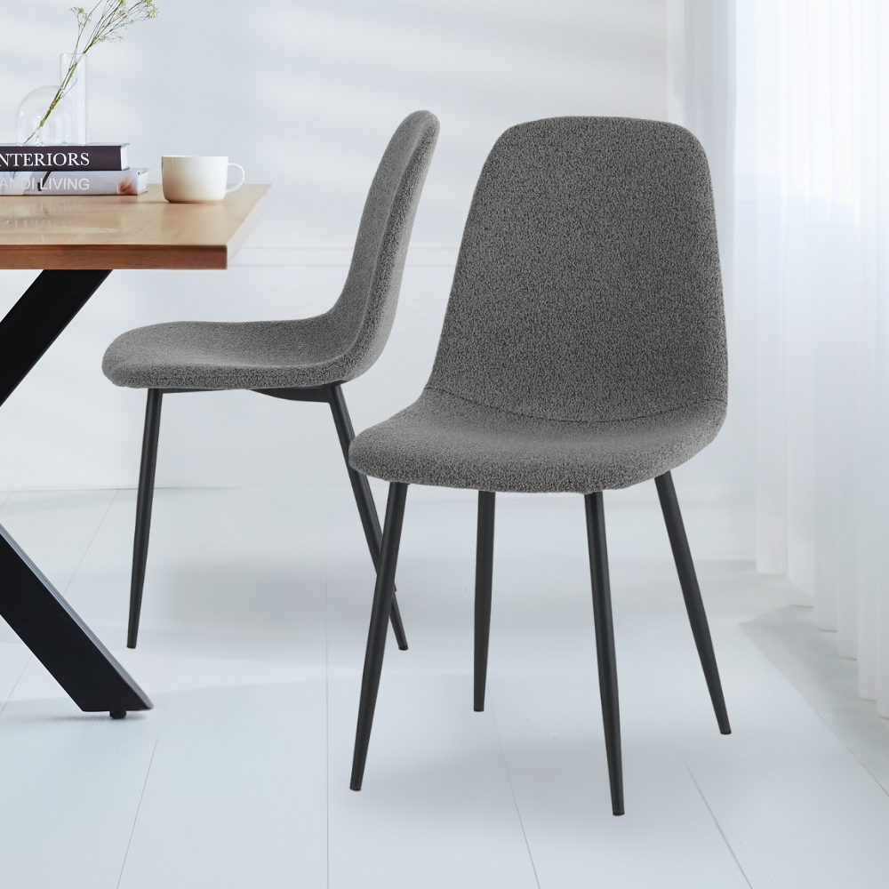 Ensemble de 4 chaises de salle à manger scandinaves en tissu bouclé gris Swift - Sans accoudoirs