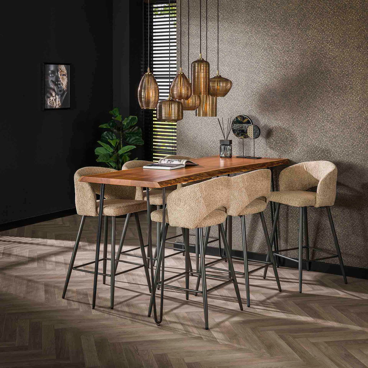 Tabouret de bar moderne Zand Alba en tissu bouclé