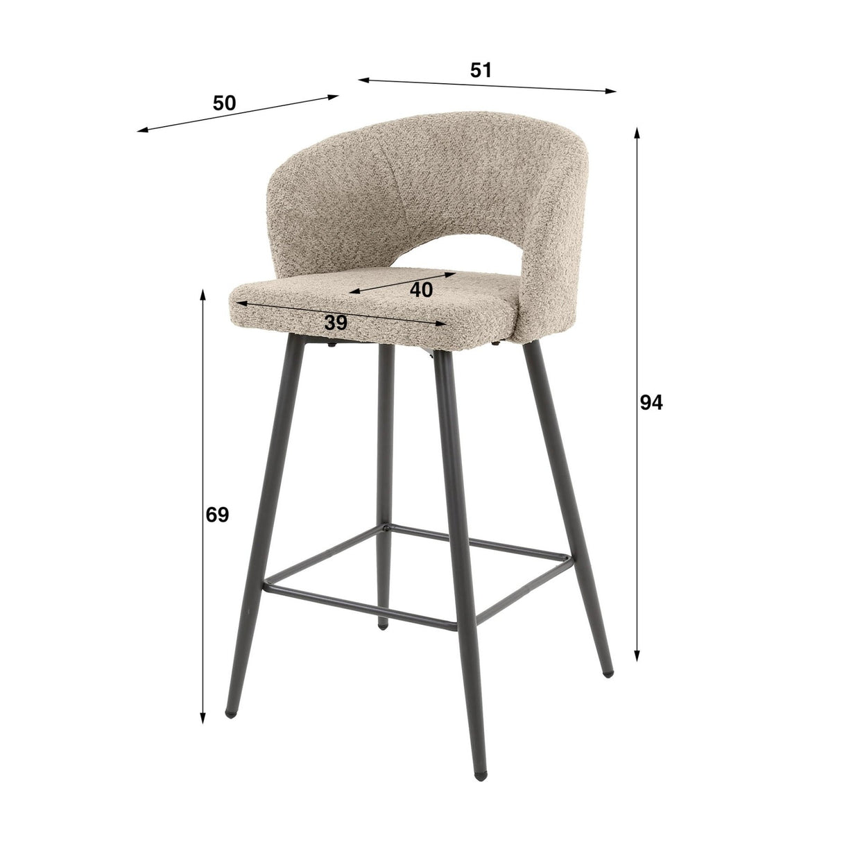 Tabouret de bar moderne Zand Alba en tissu bouclé