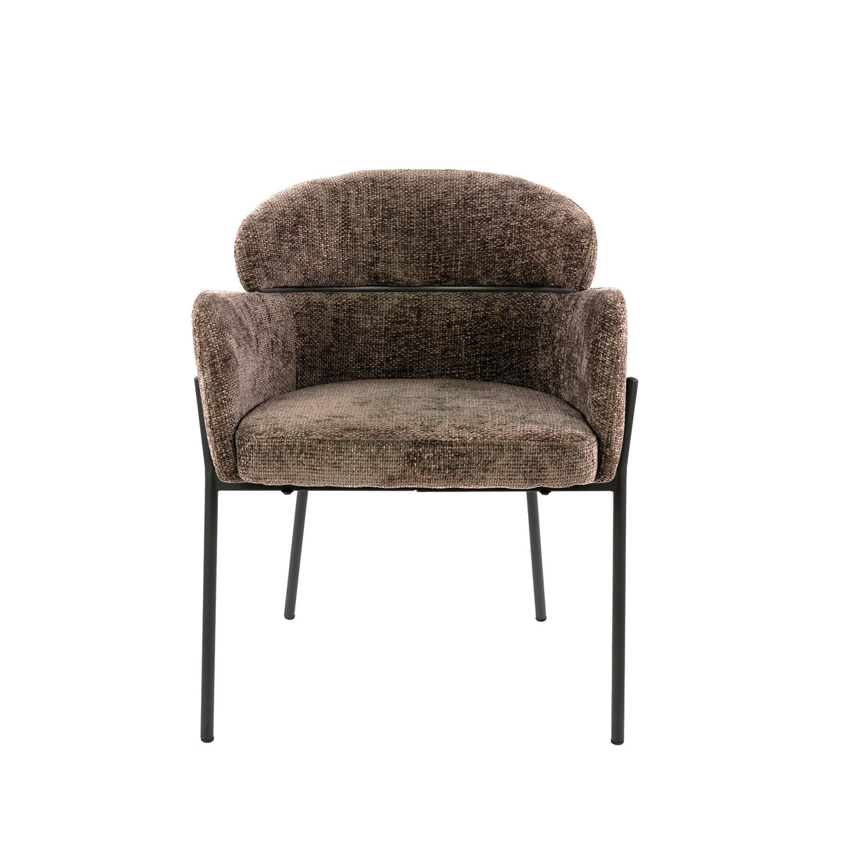 Chaise de salle à manger Lola Bouclé en tissu Taupe avec dossier rond et bras