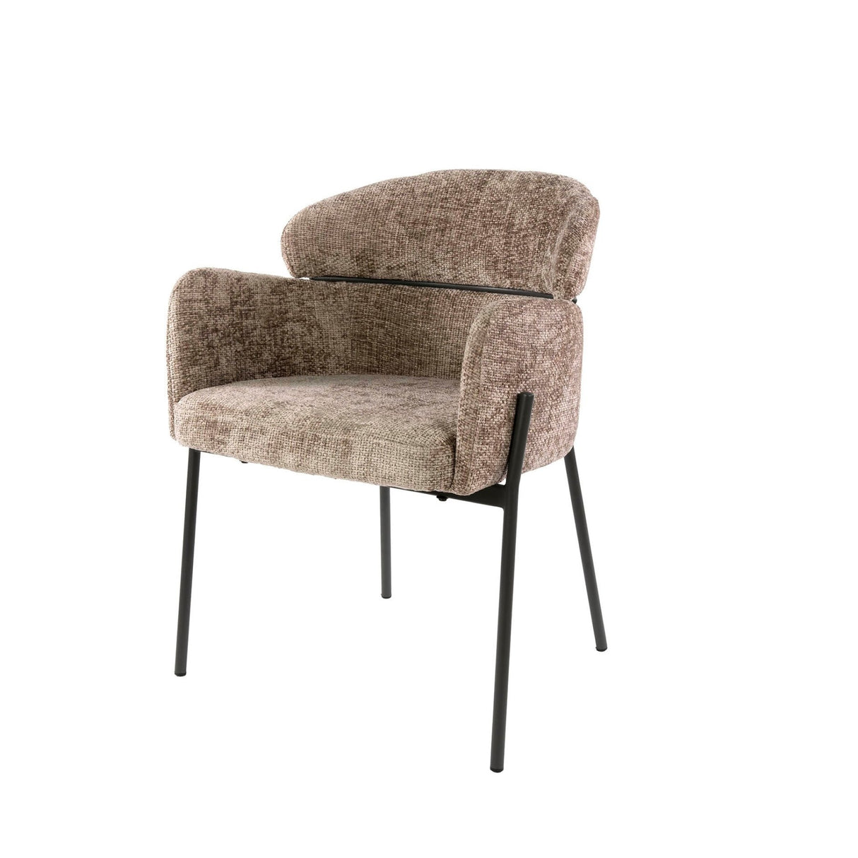 Chaise de salle à manger Lola en tissu Bouclé Champagne avec dossier rond et bras