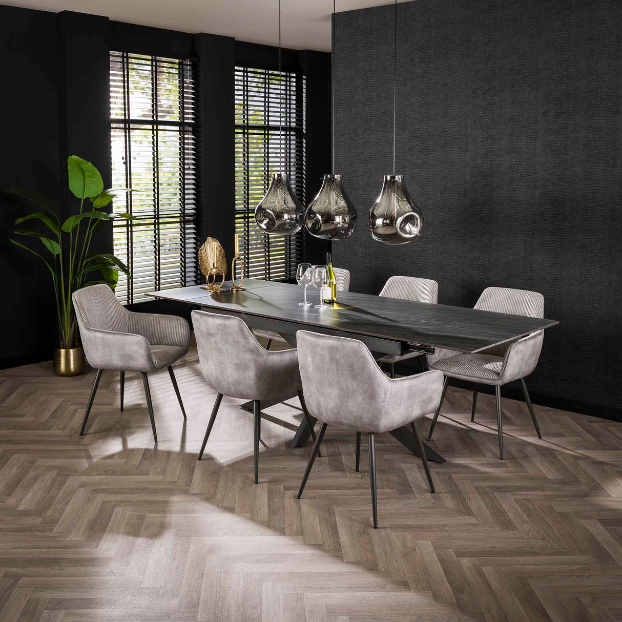 Ensemble de 2 chaises de salle à manger Rivo Rib Rock Argent