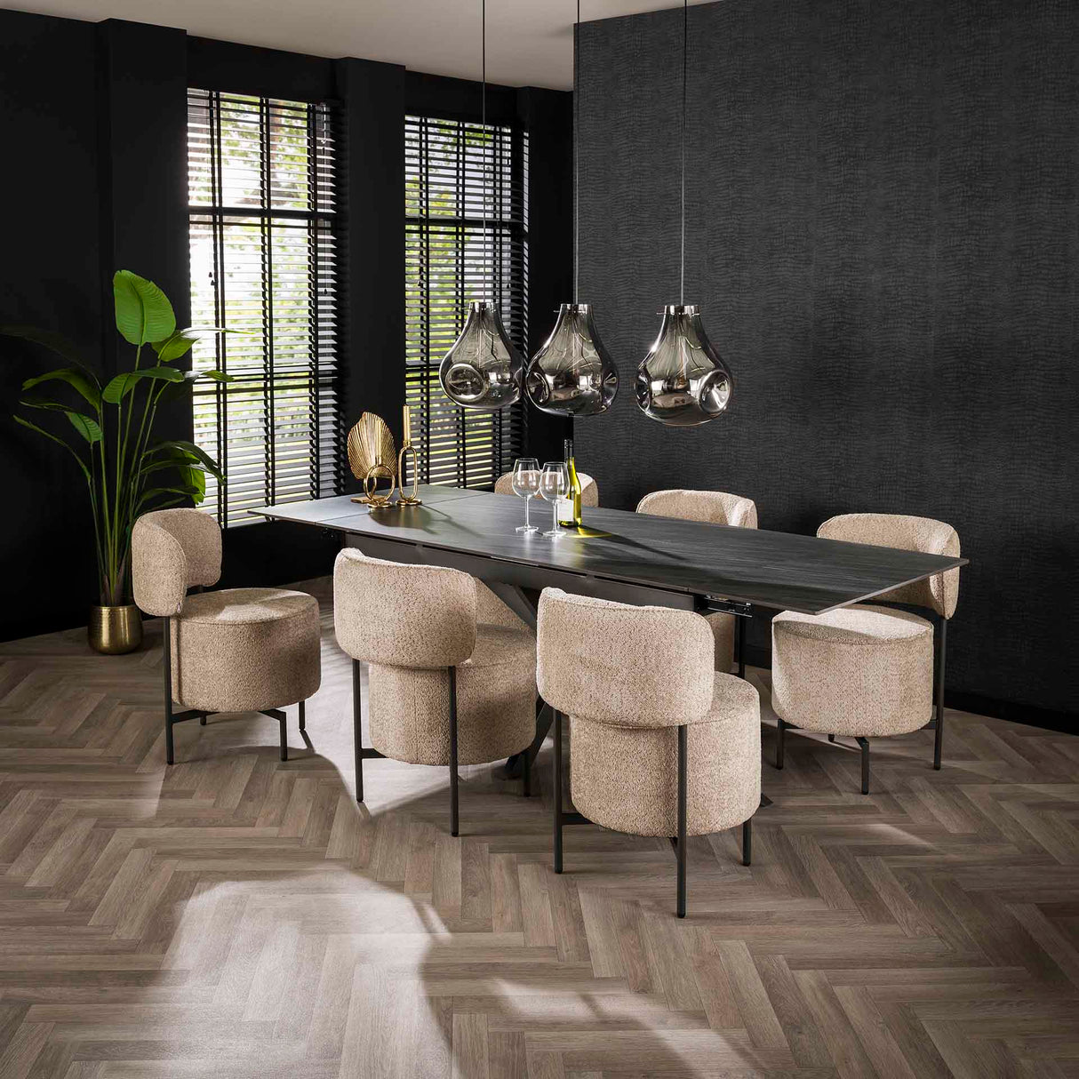 Ensemble de 2 chaises de salle à manger Dante Bouclé sable pivotantes