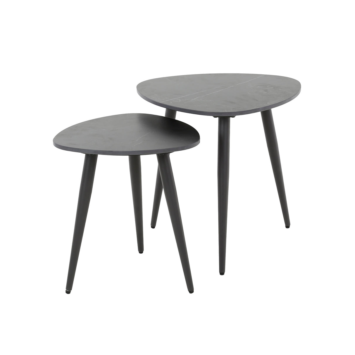 Ensemble de 2 tables d'appoint Sophie triangulaires en céramique avec effet marbre noir
