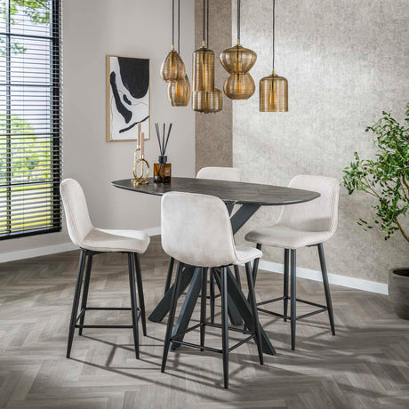Tabouret de bar moderne Lento en tissu Rib Rock couleur ivoire avec texture à rayures