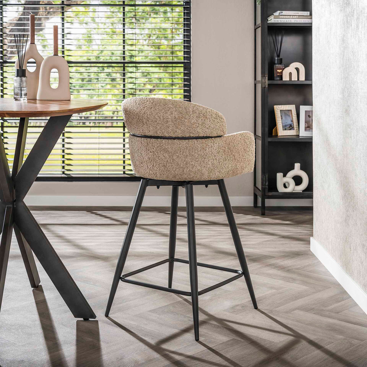 Tabourets Sienna Bouclé Sable Ronde Tapis Rotatif