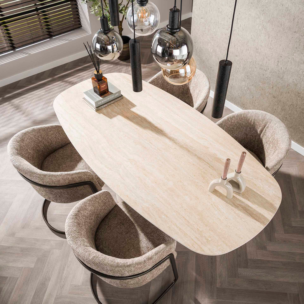 Table à manger moderne Archon en céramique travertin 180 cm