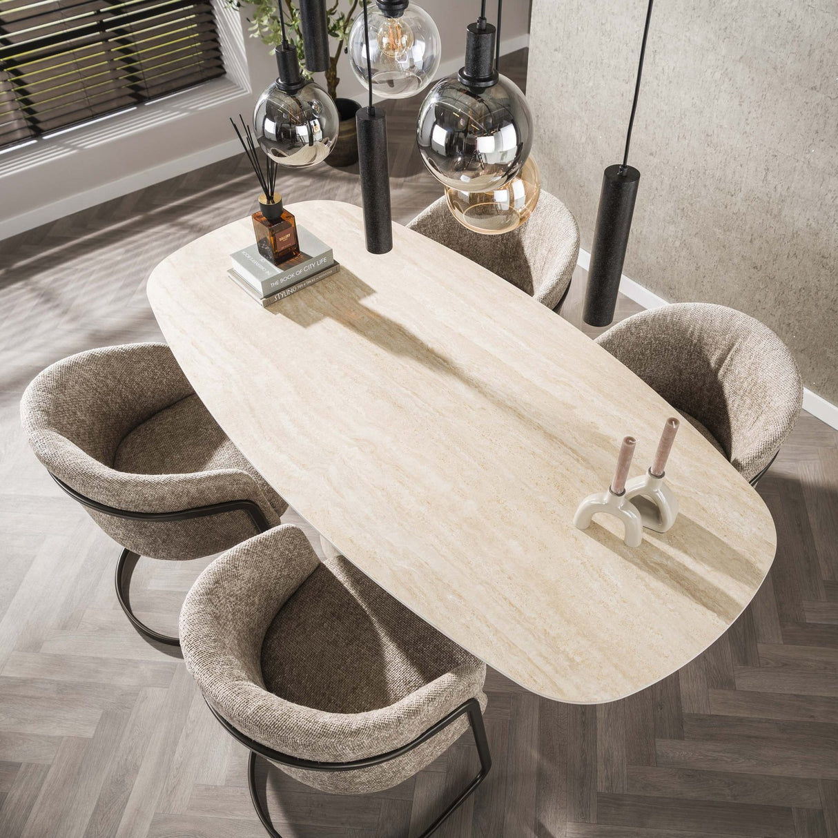 Eetkamerstoelen - Set van 2 eetkamerstoelen Reno Hoven zand stof - Dimehouse